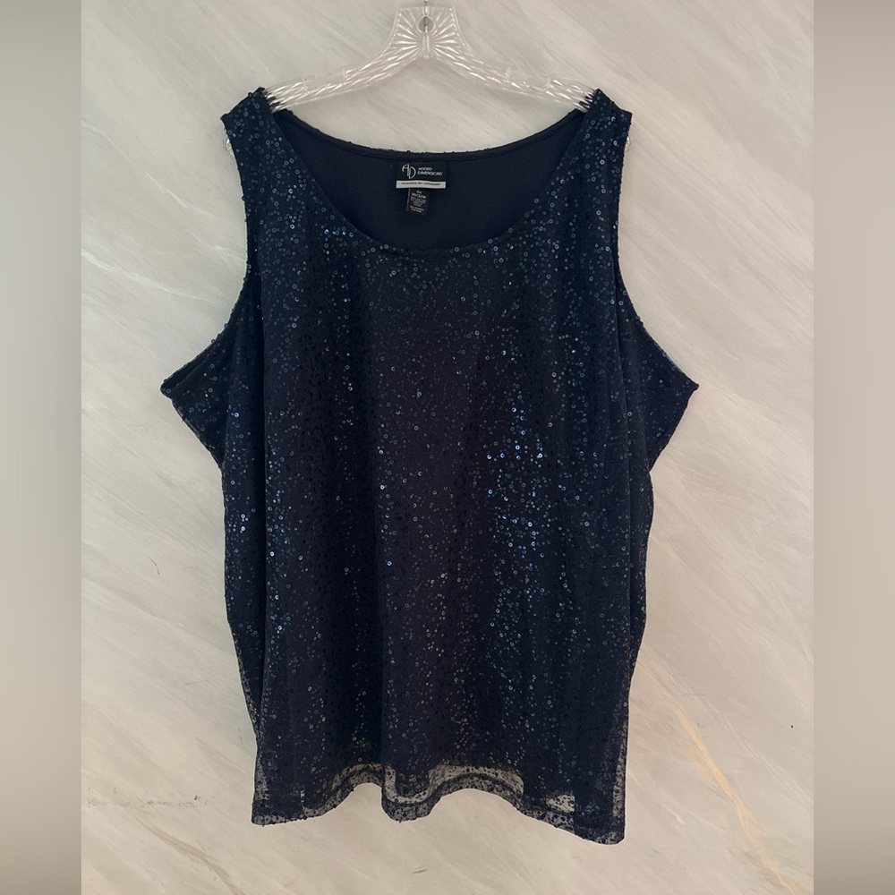 Added Dimensions Catherines 4X (30W/32W) Navy Blue Sequined Tank Top Stretchy